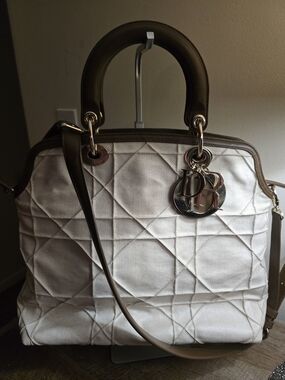 Dior White Quilted Tote with Taupe Leather Trim